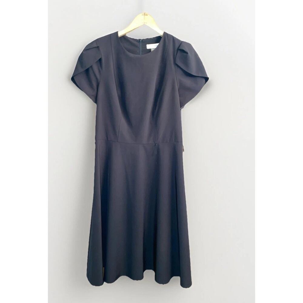 Calvin Klein Women Dress Black Short Sleeve Midi Zip Size 6 No Belt